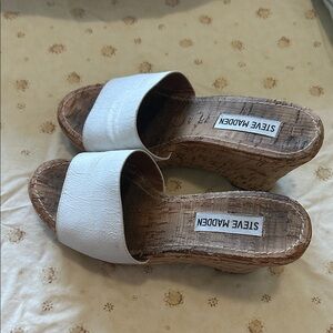 Steve Madden White Cork Wedge Sandals